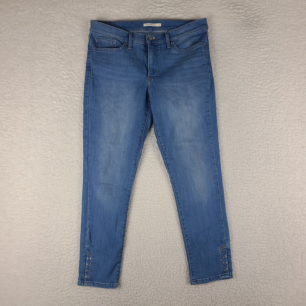 Levi's 311 Jeans Womens‎ 31 Shaping Skinny Medium Wash Blue Snap Cuffs